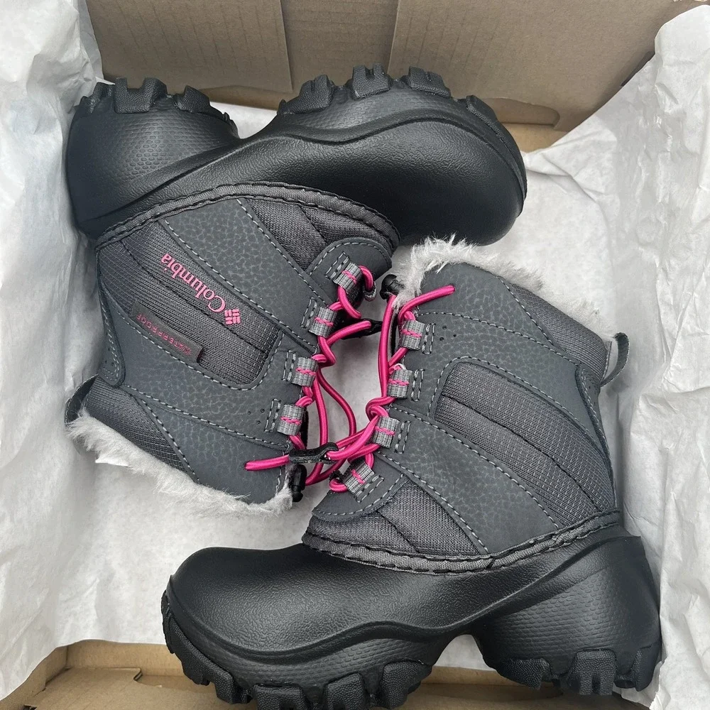 Columbia Rope Tow III Toddler Girls Waterproof Snow Boots Size 8 Pink Gray Black